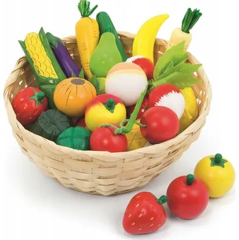 Dřevěná hračka DŘEVĚNÉ OVOCE A ZELENINA V KOŠÍKU SADA 2 1 KS NA HRANÍ V OBCHODĚ HRAČKA 3+