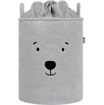 úložný prostor na hračky PRÉMIOVÝ KOŠ NA HRAČKY BOUCLE XL SIPO UZAVÍRATELNÝ STAHOVACÍ ŠŇŮRKOU 43L ŠEDÝ MEDVÍDEK