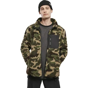 Pánský zimní kabát Urban Classics Pánská chlupatá bunda Sherpa se stojáčkem a přední kapsičkou Barva: kamufláž, Velikost: XL