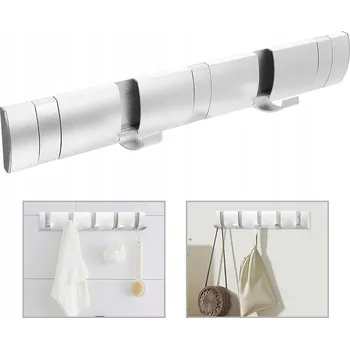 Věšák SKLÁDACÍ VĚŠÁK NA ZEĎ 5 HÁČKŮ HLINÍKOVÝ SNADNÁ MONTÁŽ STŘÍBRNÝ