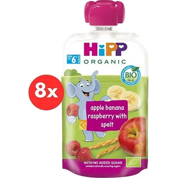 HiPP BIO Hippies Jablko-Banán-Maliny-Špalda 8× 100 g