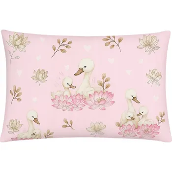 Povlak na polštářek Povlak na polštář růžový pro dívku labutě květiny jemný 40x60 bavlněný