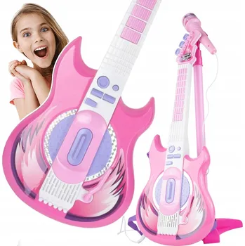 Hudební nástroj pro děti Elektrická kytara MalPlay růžová s mikrofonem na stativu