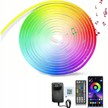 LED páska 5m LED pásek RGBIC NEON FLEX Duhový efekt, ovládání aplikací přes Bluetooth, Dálkový Ovladač, 24V