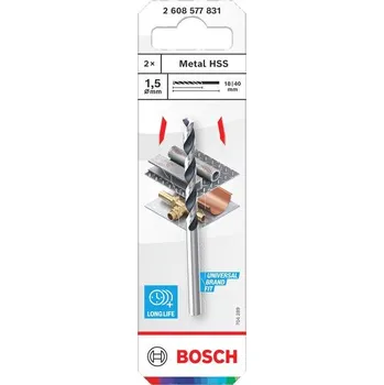 Vrták Bosch Vrták do kovu Metal HSS, 1,5 × 18 × 40 mm, stopka CYL, 2 ks Professional (2608577831)