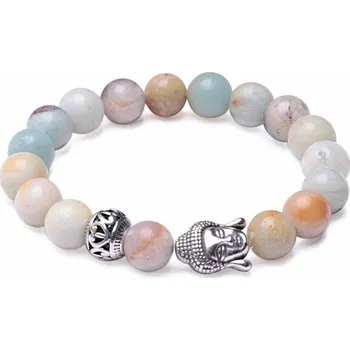 Drahý kámen Amazonit náramek s hlavou Buddhy obvod cca 17 až 22 cm