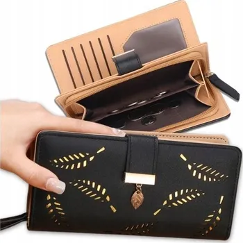 Peněženka Dámská dlouhá peněženka klasická s motivem listů, otevírací, kapsa na zip