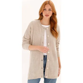 Dámský svetr Propínací svetr s hladkým vzorem béžový melír 56