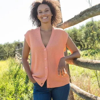 Propínací vesta s hladkým vzorem broskvová 38/40