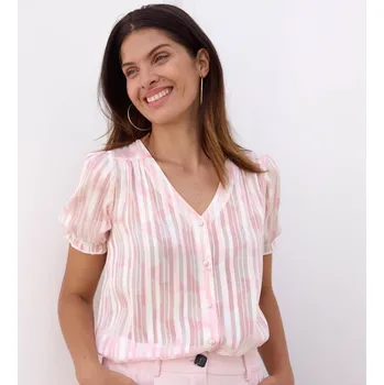 Dámská halenka Voálová halenka na knoflíčky s potiskem režná/růžová světlá 36