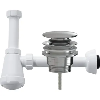 Sifon CERANO - Sifon umyvadlový - DN32-50/250 mm - bílá lesklá s výpustí click-clack - univerzální - plast - chrom