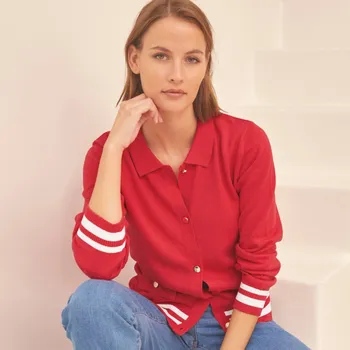 Dámské tričko Propínací svetr s polo límečkem červená/bílá 52