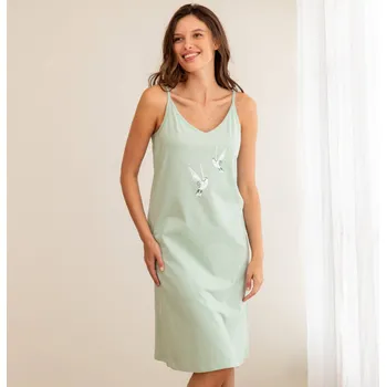 Dámská noční košile Krátká noční košilka s potiskem ptáčků lipová 42/44