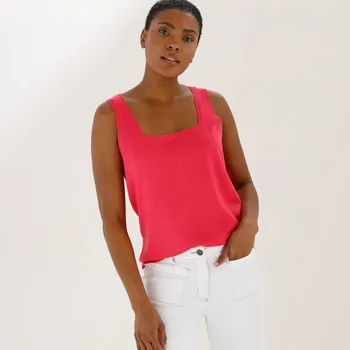 Dámská móda Úpletový top se čtvercovým výstřihem fuchsie 56