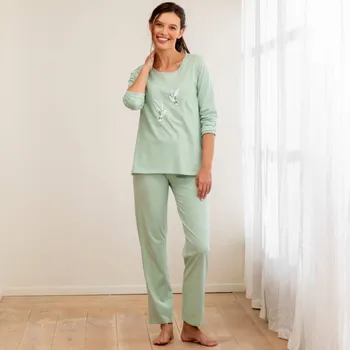 Dámská móda Pyžamo s dlouhými kalhotami a potiskem ptáčků lipová 46/48