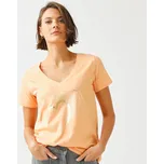 Tričko s výstřihem do V, krátkými rukávy a potiskem srdce vpředu broskvová 54