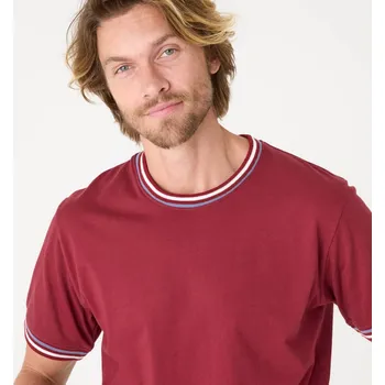 Pánské oblečení Tričko s krátkými rukávy a proužkovanými lemy červená 137/146