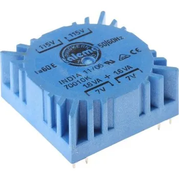 Transformátor Toroidní transformátor, počet výstupů: 2, sekundární napětí: 2 x 7V ac, Plošný spoj, Kolík, 44.7 x 44.7 x 19.5mm