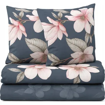 Povlečení Povlečení flanelové 220x200, silná teplá flanela, růžové květy, grafit