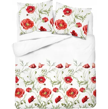 Povlečení Bílá Povlečení s květinami a máky, listy, 180x200, bavlna, elegantní měkké, matné