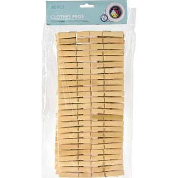 Koš na prádlo kolíčky na prádlo bambus (100ks)