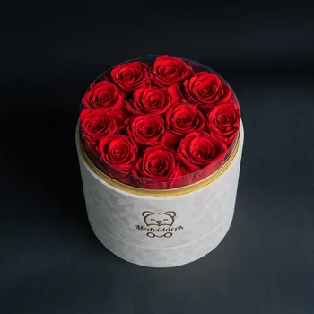 Bytová dekorace Medvídárek Luxusní box s 12 stabilizovanými růžemi 19,5 x 14,5 cm červené