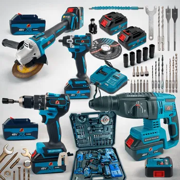 Sada nářadí Kompletní Aku sada nářadí FORCER 4v1 – úhlová bruska, rázový utahovák, vrtací kladivo a příklepová vrtkačka + 3x baterie