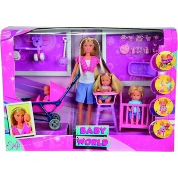 Panenka Simba Panenka Steffi Love Dětský Pokoj Dvojčata Kočárek Maminka a Tři Děti