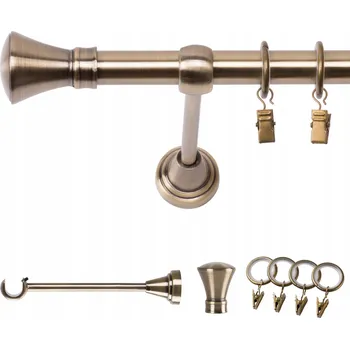 Garnýž GARNÝŽ KOVOVÁ JEDNOŘADÁ 260 CM 19 MM ZLATÁ ANTIK MONAKO, KROUŽKY SE ŽABKAMI