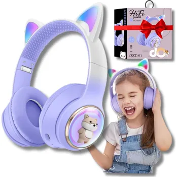 Sluchátka Sluchátka pro děti Kočičky LED Bluetooth S potlačením hluku Kočičí uši MP3 Fialová