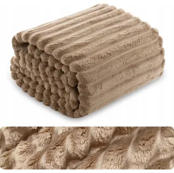 Přehoz na lůžko Přehoz na postel / deka s reliéfními pruhy na pohovku 200x220 BÉŽOVÁ NUVIO