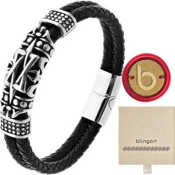 Náramek Pánský náramek kožený náramek VIKINGS černý OCEL 316