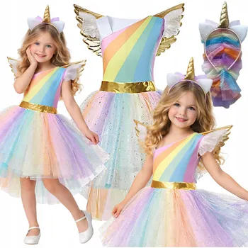 Karnevalový kostým KOSTÝM JEDNOROŽCE PŘEVLEK DUHOVÝ JEDNOROŽEC KŘÍDLA KARNEVAL 146 152 CM