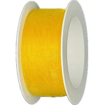 Stuha Stuha organzová ORGANDY Golden Yellow žlutá 25mm x 5m (4,-Kč/m) (Stuha organzová, barva žlutá, průsvitná, oboustranná, čistě řezaná Hot Cut)