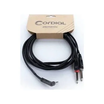 Audio kabel Cordial 14866 audio Y adaptér [1x jack zástrčka 3,5 mm - 2x jack zástrčka 6,3 mm (mono)] 1 m černá PVC plášť, dvoužilové vedení