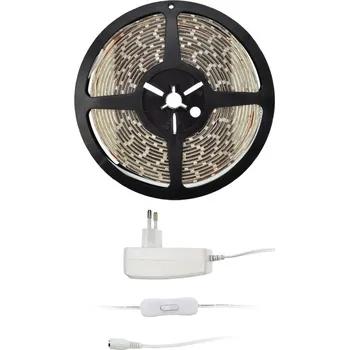 LED páska Solight LED světelný pás s testrem, 5m, sada s 12V adaptérem, 4,8W/m, IP65, teplá bílá - WM51-65T