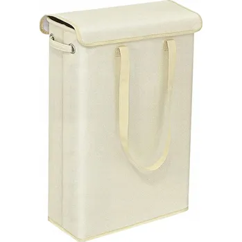 Koš na prádlo Úzký koš na prádlo s víkem a úchyty pro přenášení Béžový