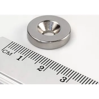 Dekorativní magnet Neodymový magnet válec 18×4 mm s dírou M4 (jižní pól na straně s prohlubní) - N38