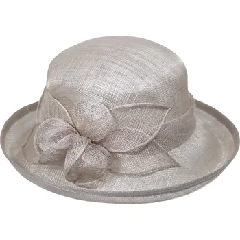 Šála SEEBERGER Cloche šedo béžový slavnostní klobouček s ozdobou - ze sisálové slámy Velikost: Unisize (S-XL)