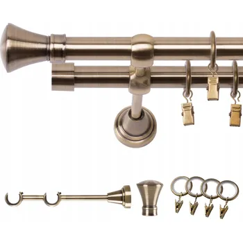 Garnýž GARNÝŽ KOVOVÁ DVOJITÁ 280 CM 19 MM ZLATÁ ANTIK MONAKO, KROUŽKY SE ŽABKAMI