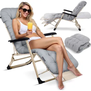 Zahradní lehátko Skládací zahradní lehátko s polštářem Sofotel ChillWell světle šedý