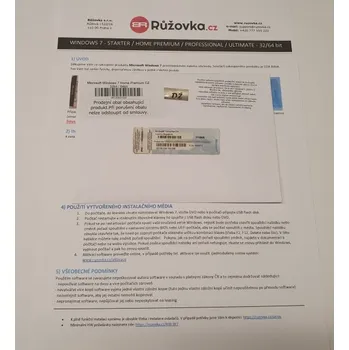 Operační systém Microsoft Windows 7 Home Premium CZ 32bit / 64bit, Software Certifikát pravosti MICROSOFT GFC-02047 kód produktu