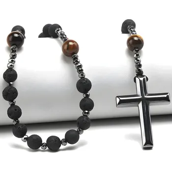 Náhrdelník IZMAEL Náhrdelník Růženec MC 38846 Černá/Hnědá KP38846