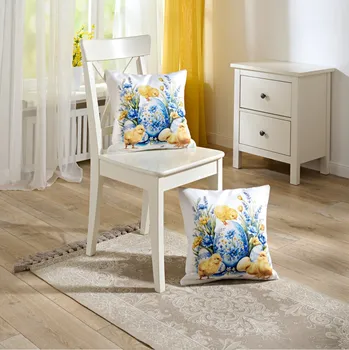 Povlak na polštářek Povlak na polštář „Velikonoční kuřátka“ žlutá, modrá povlak na polštářek 40x40 cm