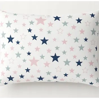 Povlak na polštářek Povlak na polštář bílý s hvězdičkami růžovými, tmavě modrými a šedými, bavlněný, 40x60 cm