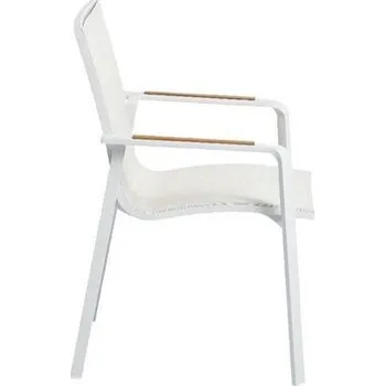 KETTLER DIAMOND stohovatelné, hliníkové křeslo s teakovými područkami - bílá/krémová