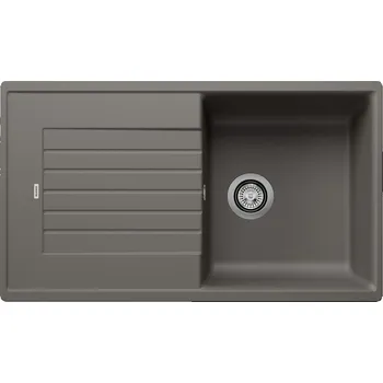 Granitový dřez Tento dřez má moderní design s jasnými, rovnými liniemi a vnějším obrysem zvýrazněným úzkým okrajem, který poskytuje prostornou mísu pro pohodlnou práci. Charakteristická římsa baterie funguje jako rám, který zvětšuje odkapávač, čímž zvyšuje funkčnost i s