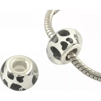 Dětské navlékací korálky Korálek černobílý srdíčka akryl - TOPBEADS