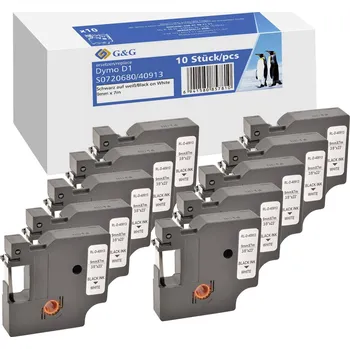 Kotouček do pokladny a tiskárny štítků páska do štítkovače sada 10 ks G a G BB-D-G-D1-40913-10 kompatibilní náhradní DYMO 40913 plast Barva pásky: bílá Barva písma: černá 9 mm 7 m