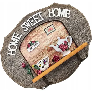 Věšák OZDOBNÝ VĚŠÁK NA KLÍČE, OBLEČENÍ HOME SWEET HOME RUSTIKÁLNÍ 27x21 CM